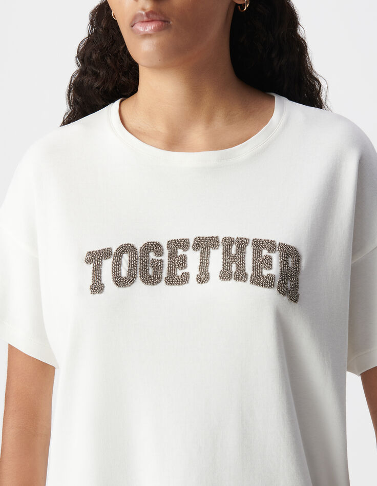 Tee-shirt blanc message brodé perles-4 Tee-shirt blanc message brodé perles-4