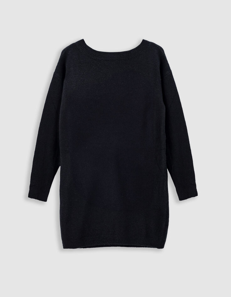 Schwarzes M&auml;dchenpulloverkleid mit Lurex-Buchstaben-3