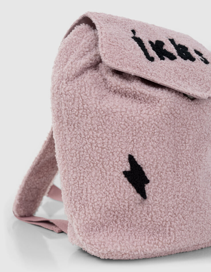Sac à dos rose poudré bouclette brodé éclairs bébé fille-6