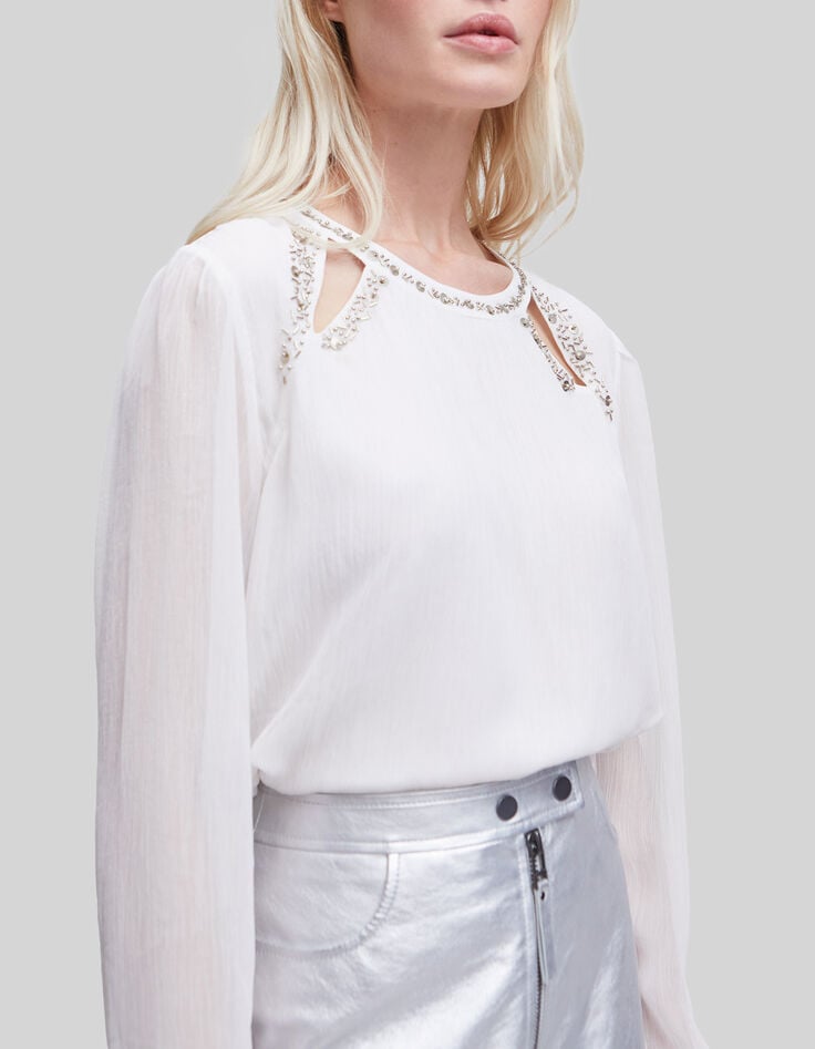 Damen-Bluse Offwhite mit Perlenstickerei-4