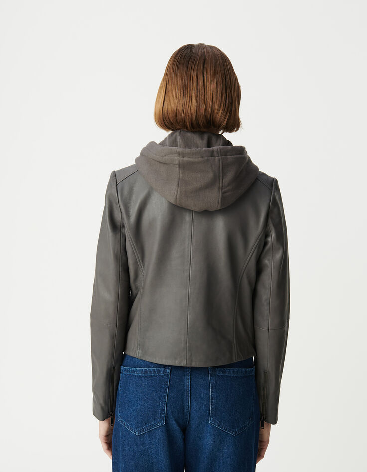 Graue Lederjacke, Bikerstil, Verzierungen-4 Graue Lederjacke, Bikerstil, Verzierungen-4