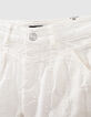 Girls&rsquo; off-white denim shorts with placed wear-3