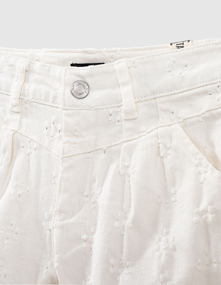 Girls&rsquo; off-white denim shorts with placed wear-3