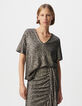 Top gris manche courte brodé sequins métallisés Femme-2