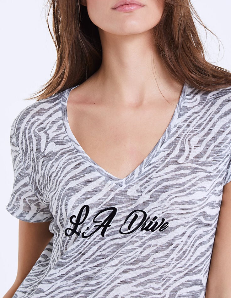 Tee-shirt imprimé zèbre message L.A Drive femme-4