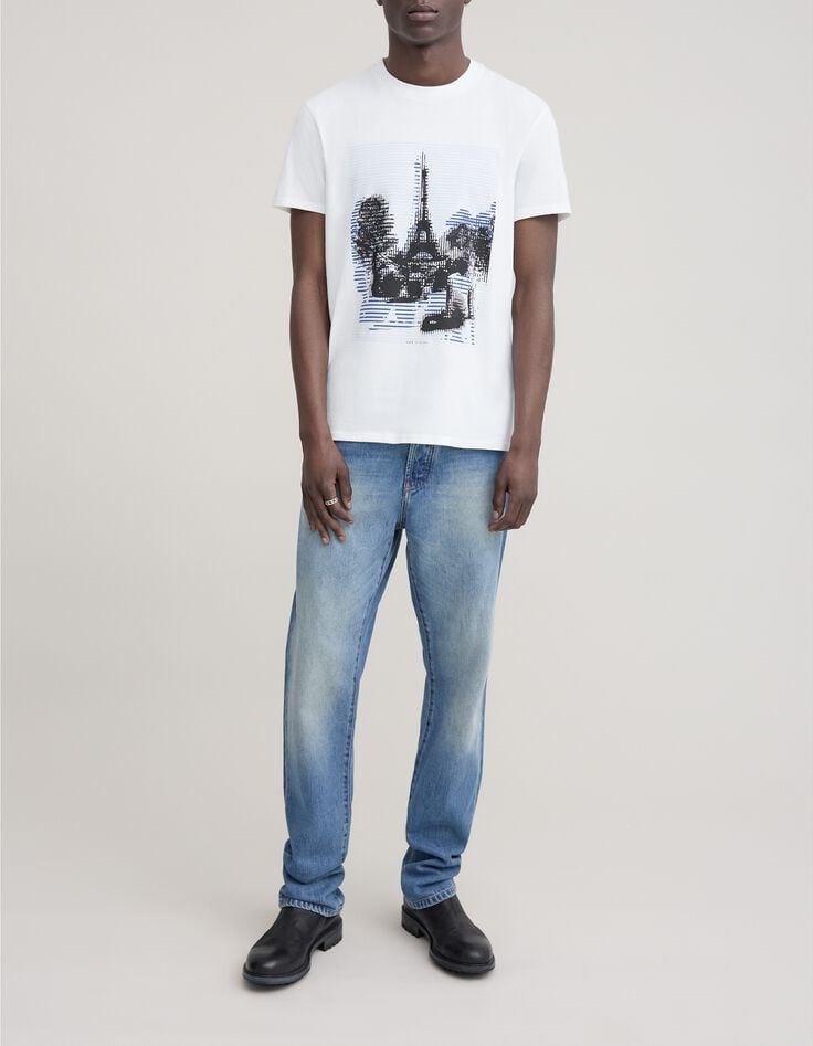 Camiseta blanca algod&oacute;n Torre Eiffel arty hombre-7