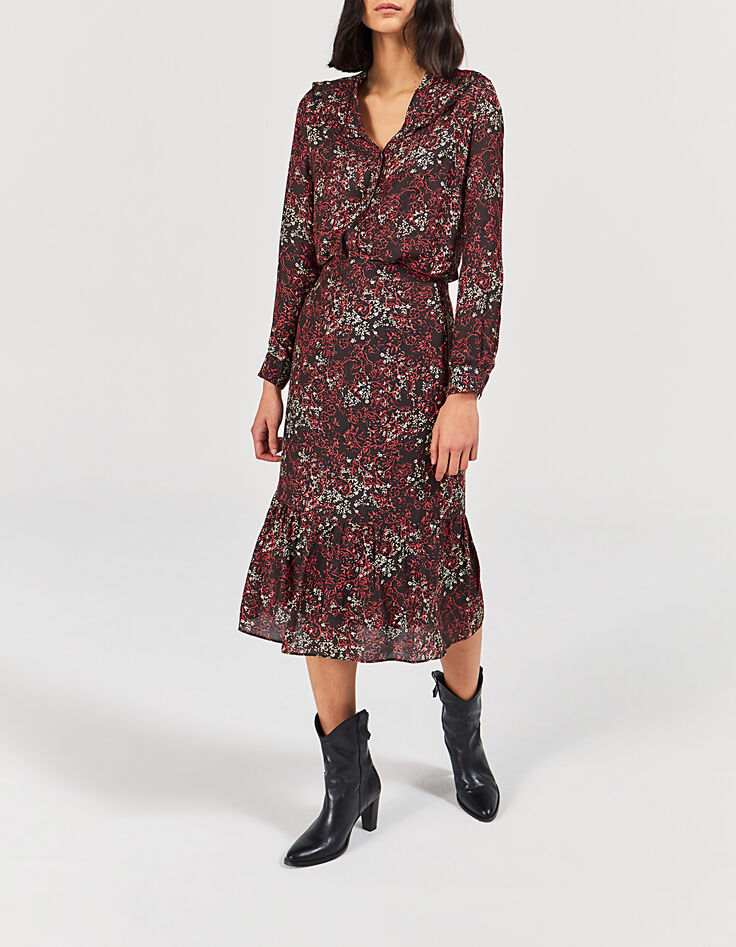 Women’s floral print midi skirt with ruffles-1