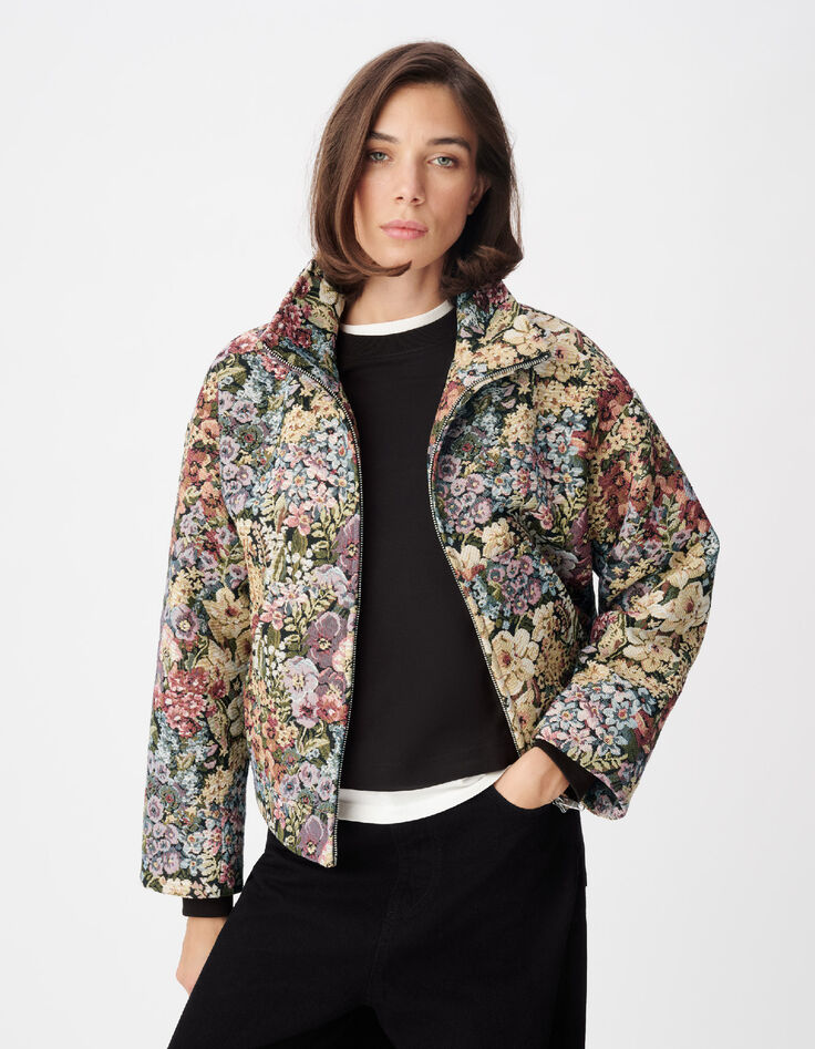 Blouson beige motif fleurs effet tapisserie Femme-1