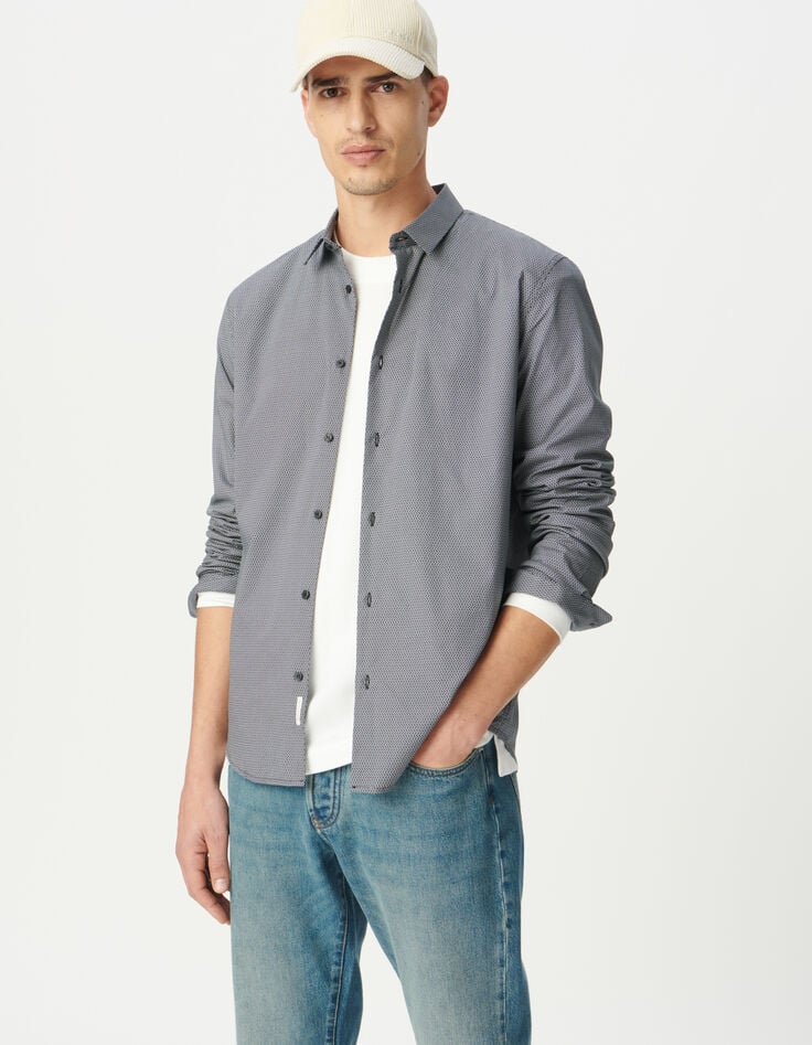 Chemise slim marine imprimé minimaliste Homme-5 Chemise slim marine imprimé minimaliste Homme-5