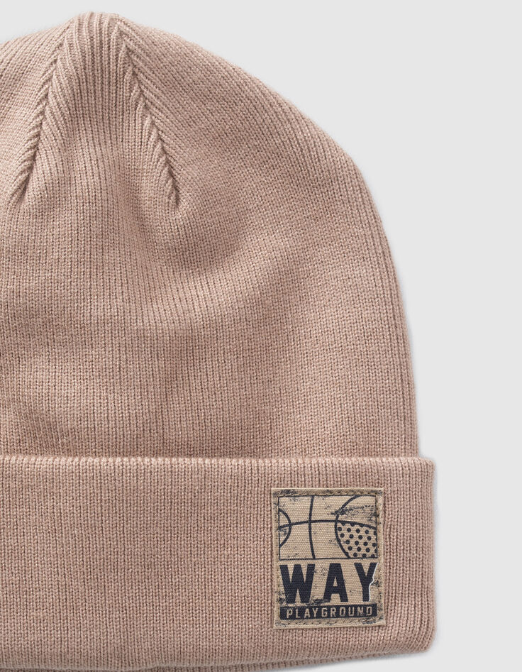 Gorro beige punto etiqueta baloncesto niño-3
