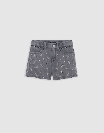 Short en jean gris coton bio brod&eacute; fille - IKKS