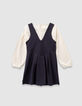 Girls’ 2-in-1 navy pinstripe dress and ecru T-shirt-3
