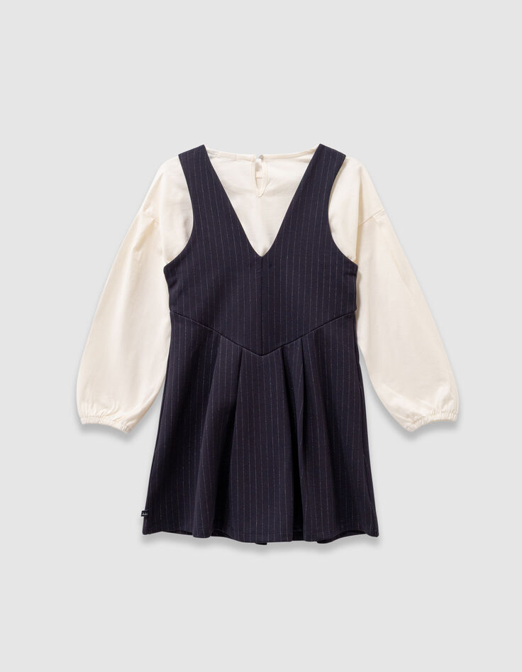 Girls’ 2-in-1 navy pinstripe dress and ecru T-shirt-3