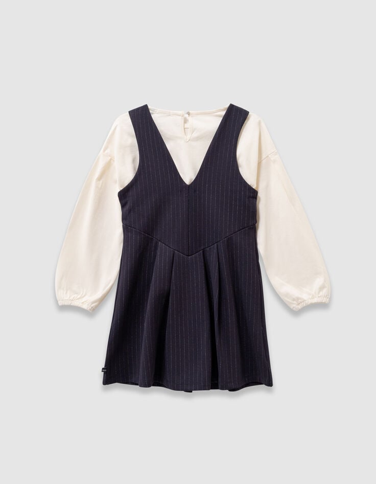 Marine 2-in-1 jurk pinstripes en ecru T-shirt meisjes-3 Marine 2-in-1 jurk pinstripes en ecru T-shirt meisjes-3