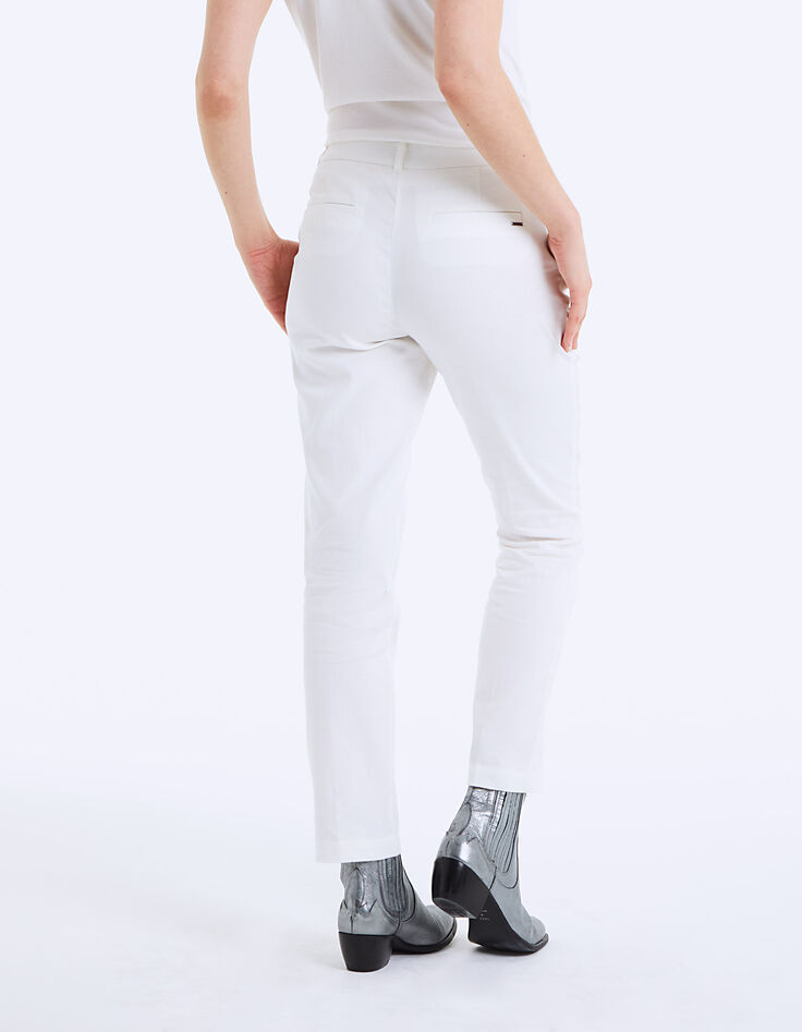 Pantalón sastre tobillero de algodón lino blanco roto mujer-3