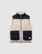 Ärmellose Jungenwendesteppjacke Cremeweiß Marineblau-3