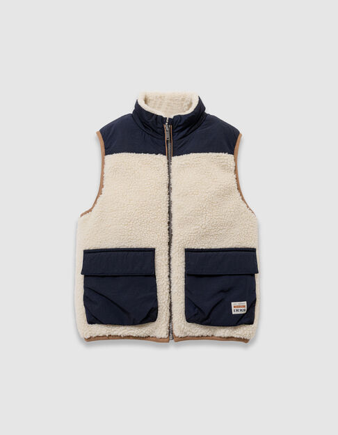 Boys’ ecru and navy reversible sleeveless padded jacket - IKKS