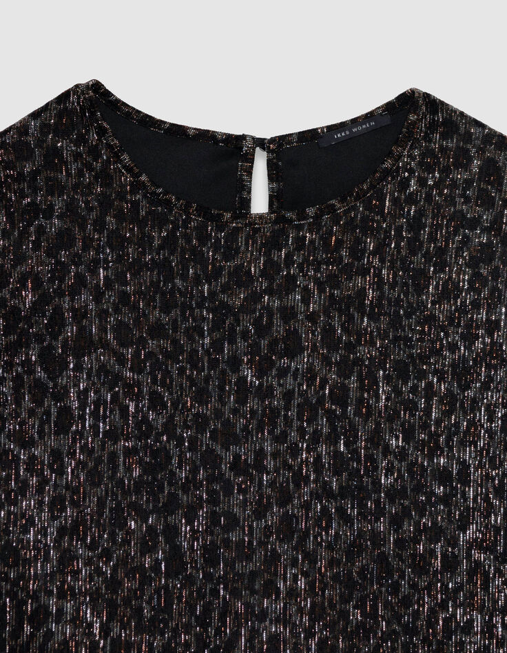 Top noir &agrave; manches 3/4 et col rond pour femme-7