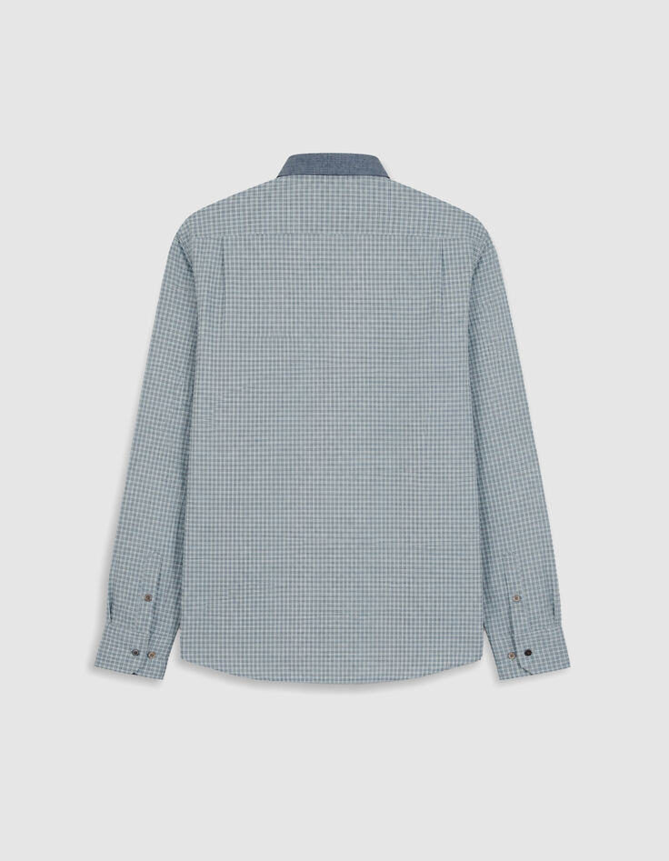 Chemise easy bleue motif carreaux manches longues Homme-7