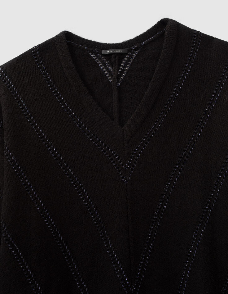 Zwarte trui visgraat met metallic garen dames-3