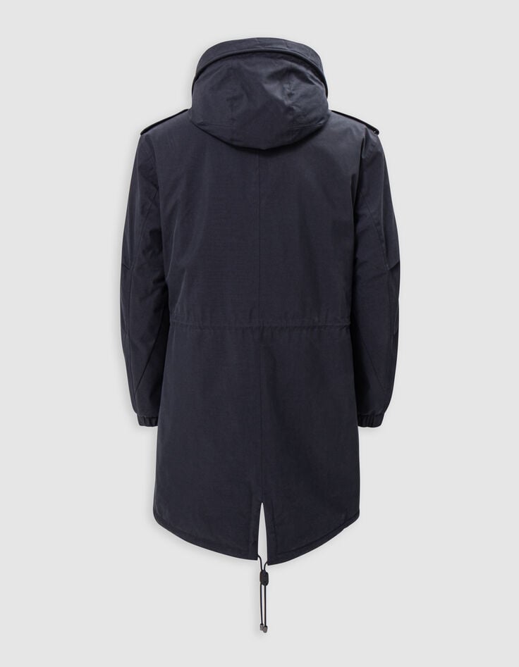 Men's navy blue parka with beige sherpa lining-7