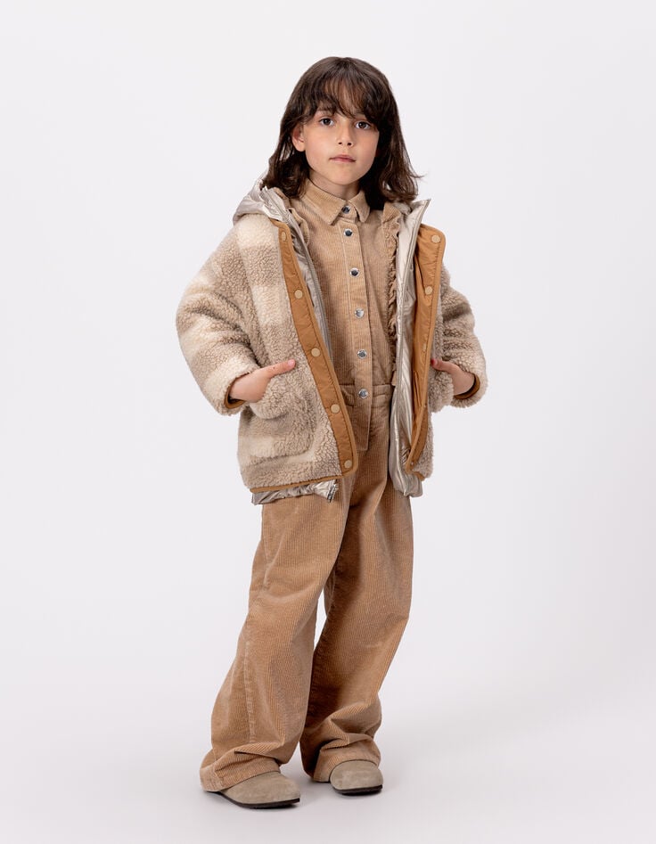 Doudoune réversible dorée et sherpa carreaux fille-1 Doudoune réversible dorée et sherpa carreaux fille-1