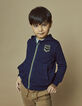 Cardigan indigo à patch army bouclette garçon -1
