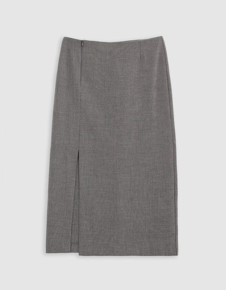 Jupe crayon grise faux-uni Femme-6