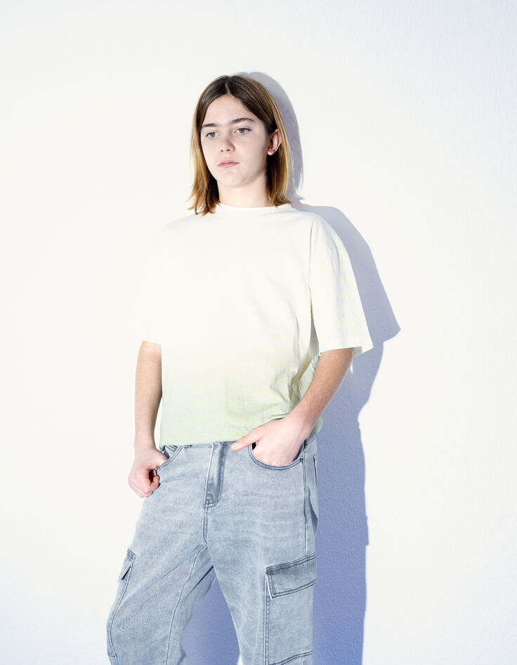White T-shirt organic cotton deep dye message boy-3