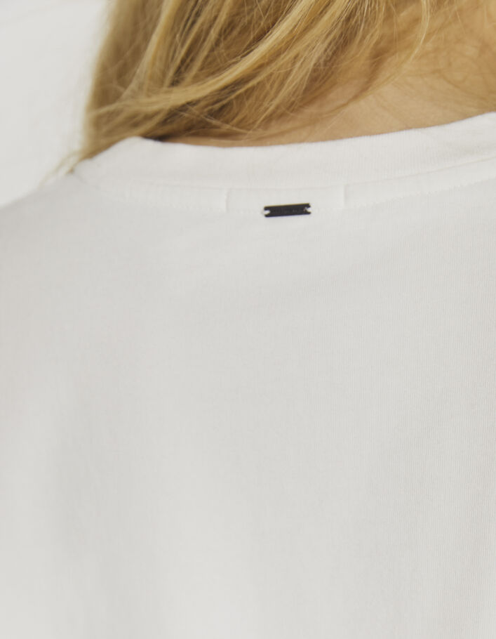 Women’s ecru cotton boxy T-shirt with black graphic image - IKKS
