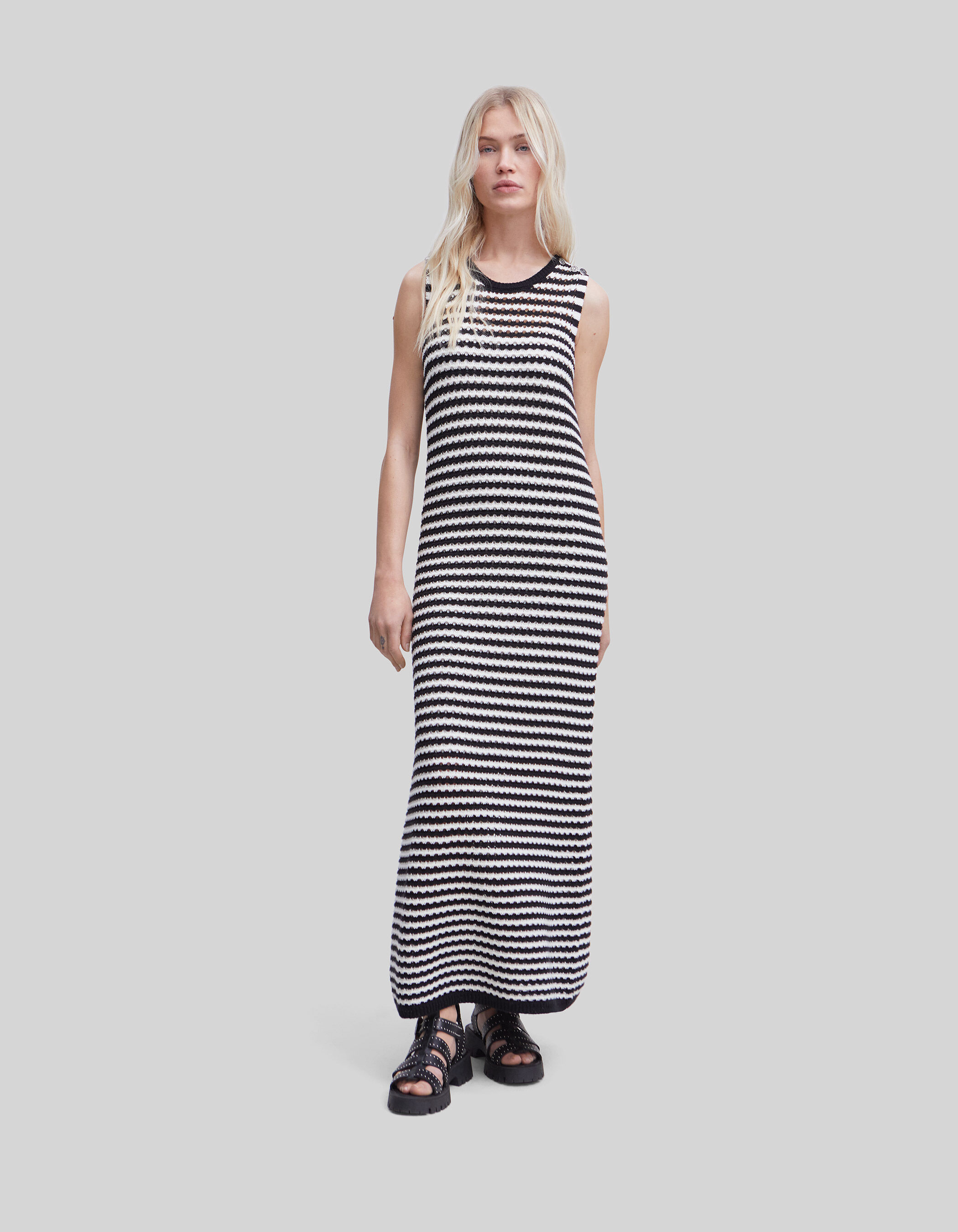 Women s sailor stripe openwork knit long dress IKKS