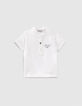 Polo blanco con cuello camisa rayas algodón bio bebé niño -1