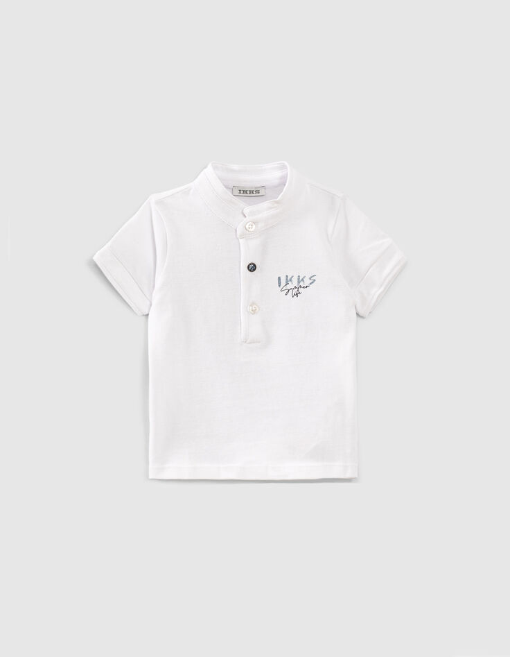 Polo blanco con cuello camisa rayas algodón bio bebé niño -1