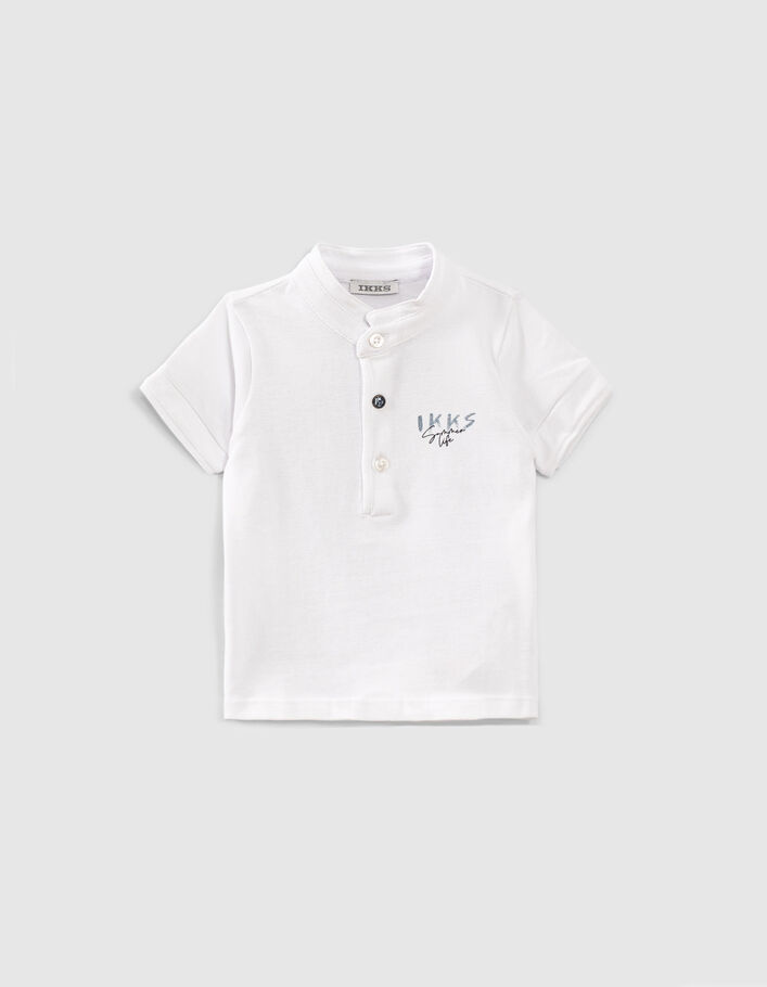 Polo blanc à col chemise rayé coton bio bébé garçon  - IKKS