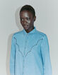 Blauw overhemd in katoen studdetails dames-4