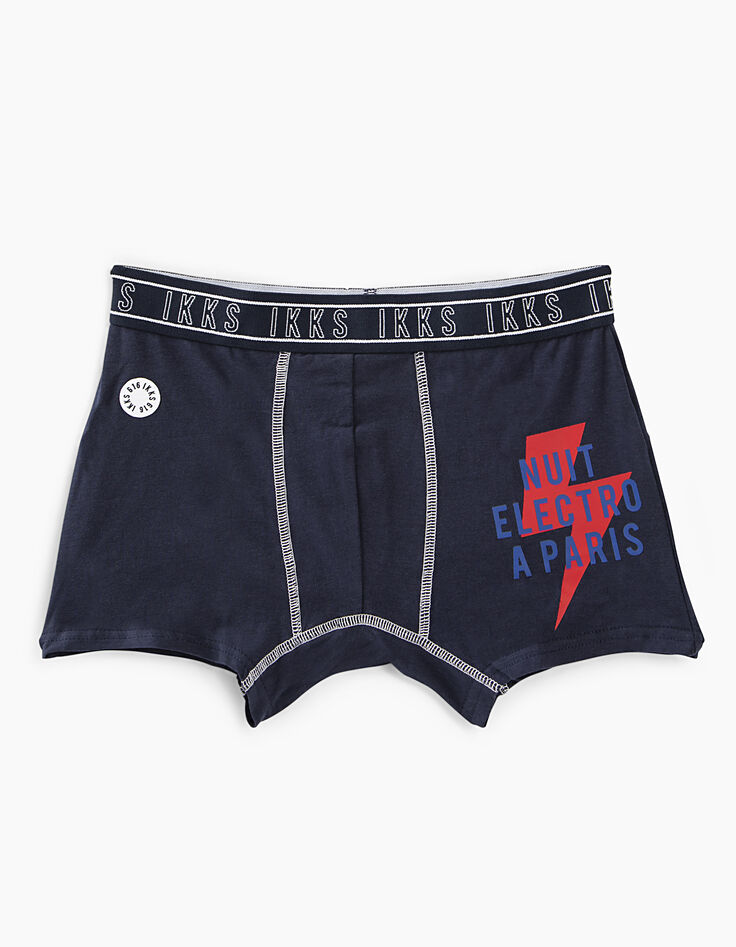 Boxers gris chiné moyen imprimé et navy uni garçon -4