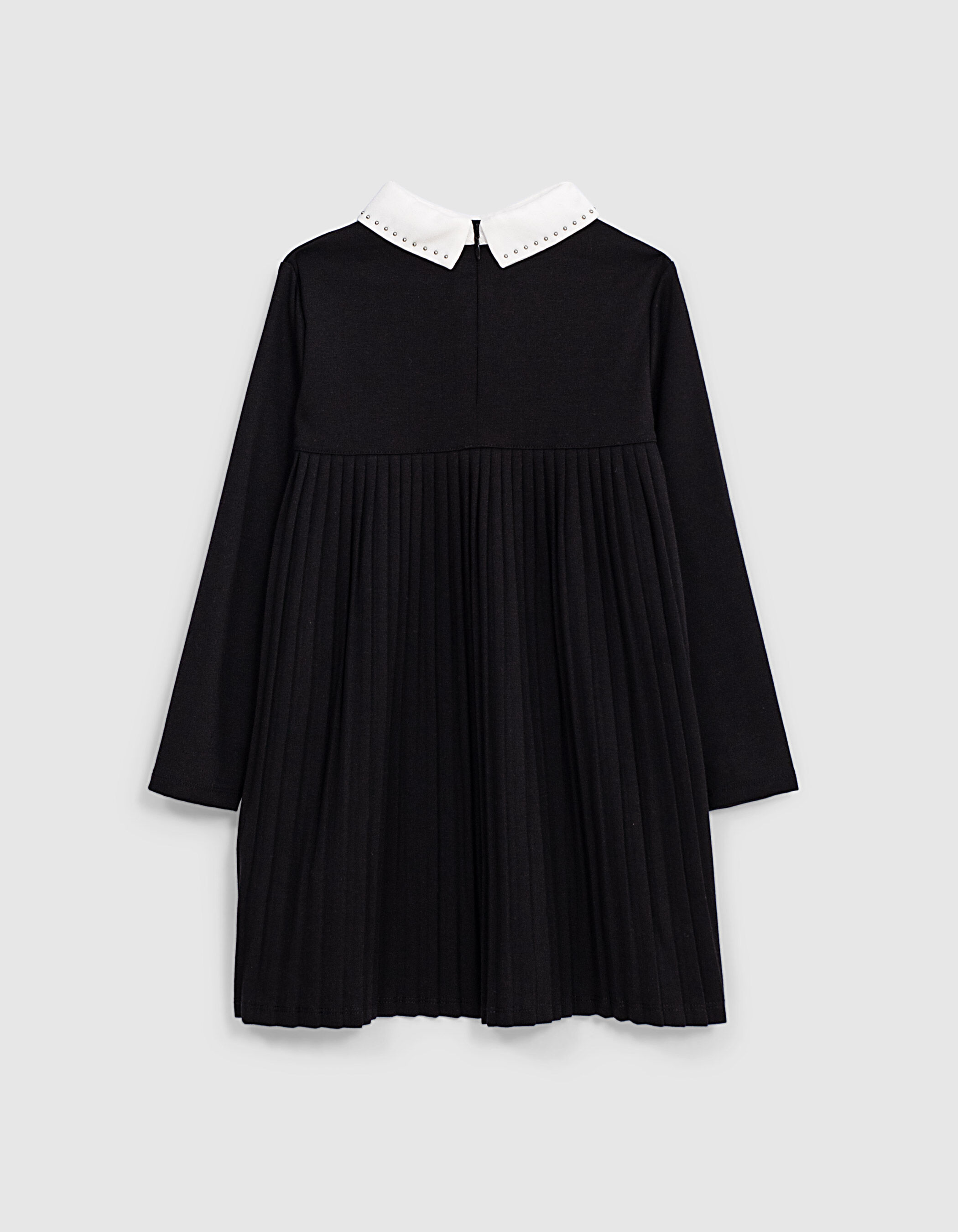 Robe noire a col Claudine blanc et dos plisse fille IKKS