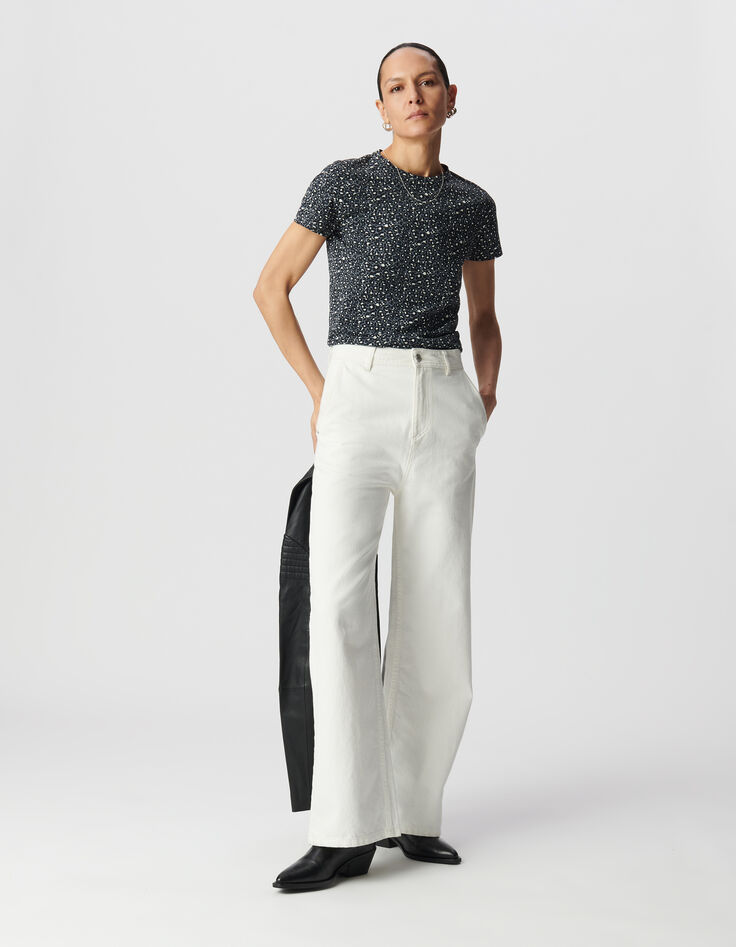 Graues T-Shirt, Rundhals, Leoprint-1