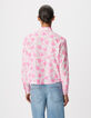 Chemise manches longues broderies roses Femme-3