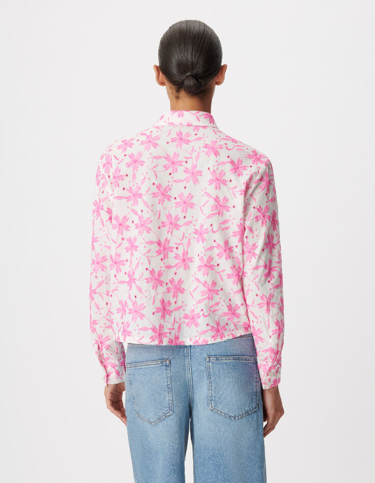 Chemise manches longues broderies roses Femme-3