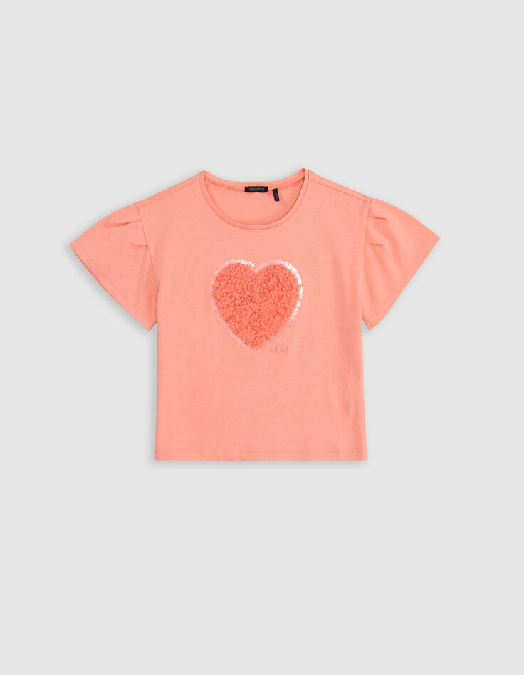 T-shirt corail coton bio coeur en relief fille-2