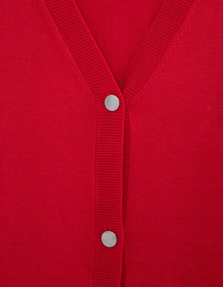 Women’s red knit cardigan with guipure lace sleeves-6