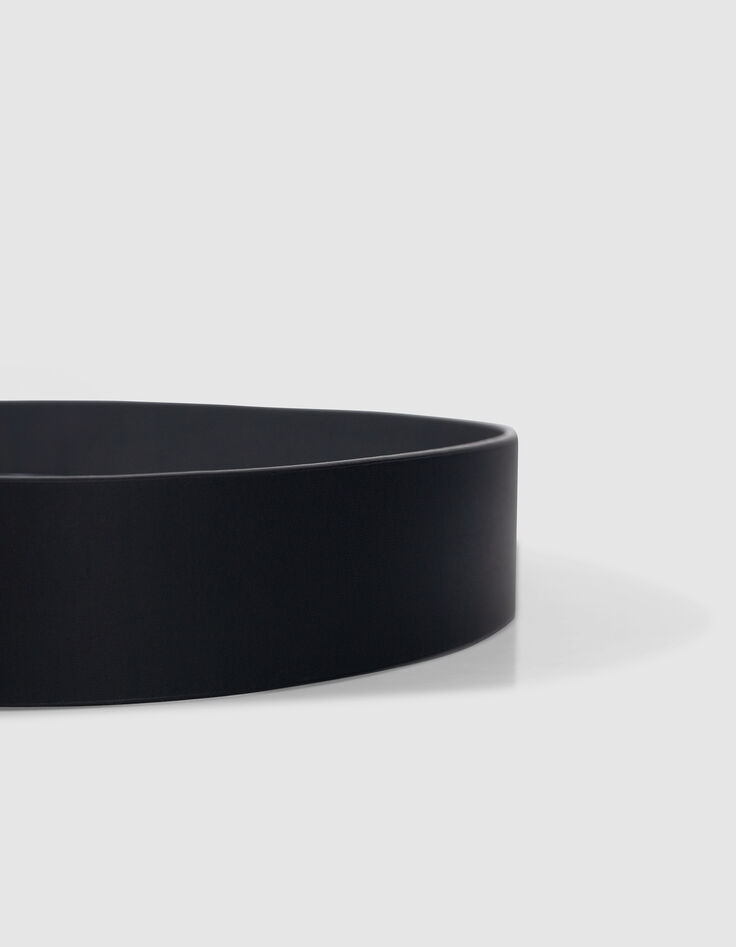 Zwart gladleren damesriem met ovale grijs metalen gesp-3