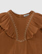 Baby girls’ camel dress with ruffled & embroidered dickey-2