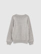 Sweat gris bi matière avec tête de tigre brodé garçon -3