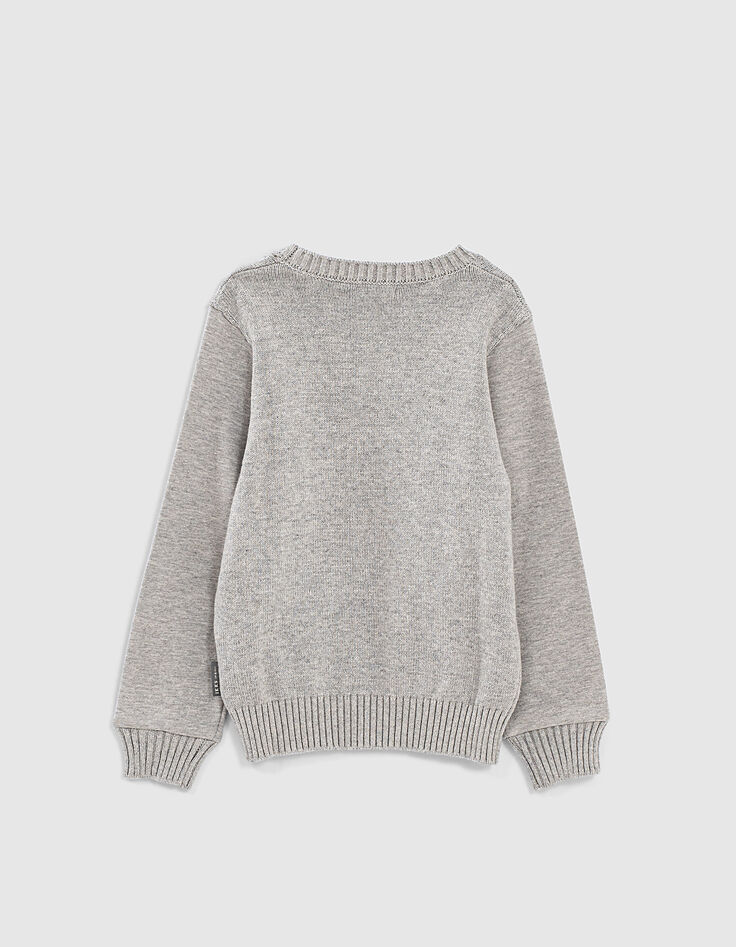 Sweat gris bi matière avec tête de tigre brodé garçon -3