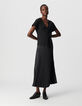 Robe longue noire bi-matière plissée Femme-2