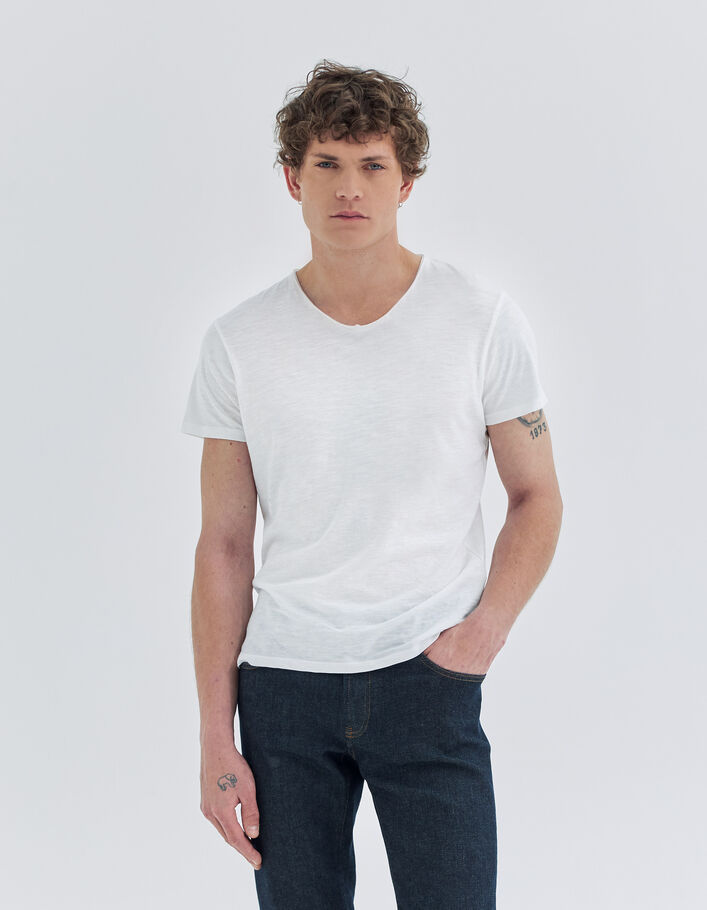 T-shirt L'Essentiel blanc col V Homme-1