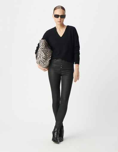 Schwarze Cropped-Jeans für Damen mit sichtbaren Powerstretch-Knöpfen - IKKS