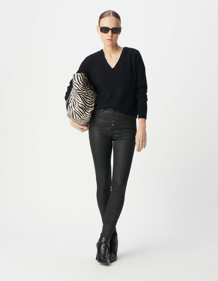 Schwarze Cropped-Jeans für Damen mit sichtbaren Powerstretch-Knöpfen-1